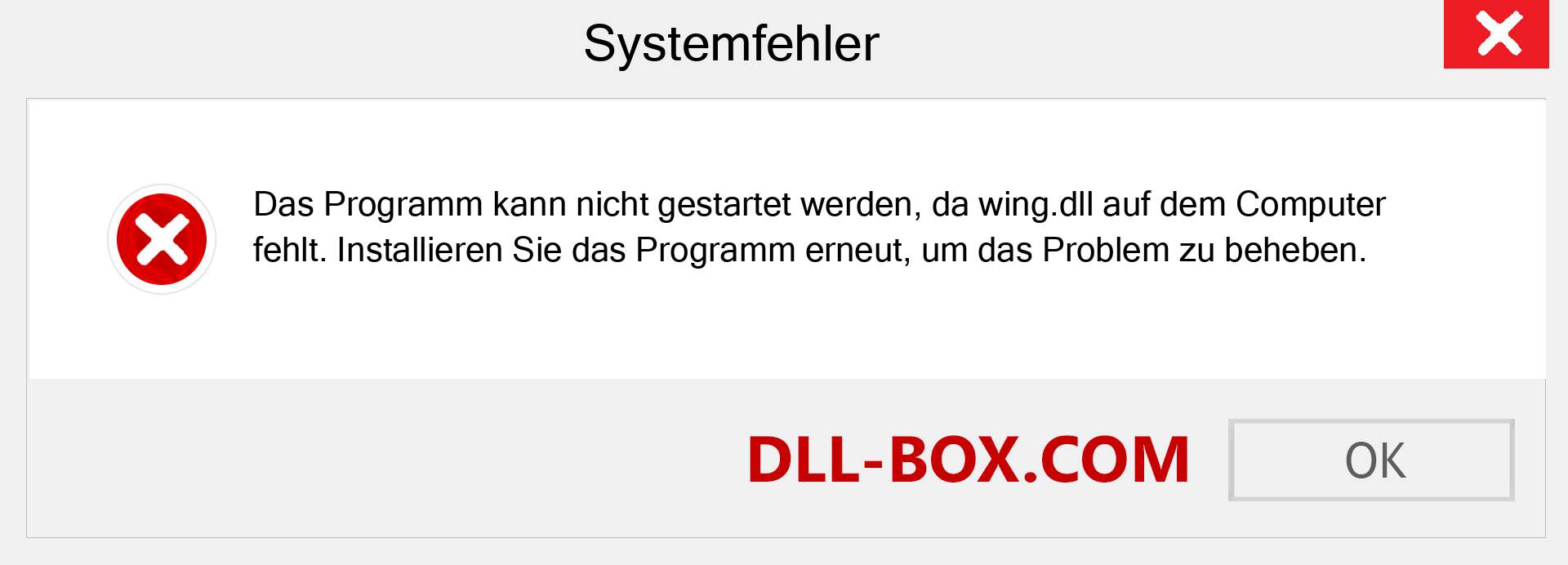 wing.dll-Datei fehlt?. Download für Windows 7, 8, 10 - Fix wing dll Missing Error unter Windows, Fotos, Bildern